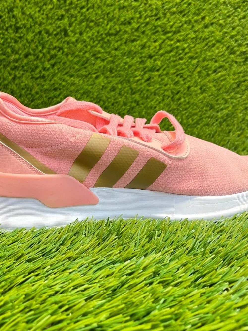 Adidas U Path Run Girls Size 7Y‎ Pink Gold White Running Athletic Shoes Sneakers